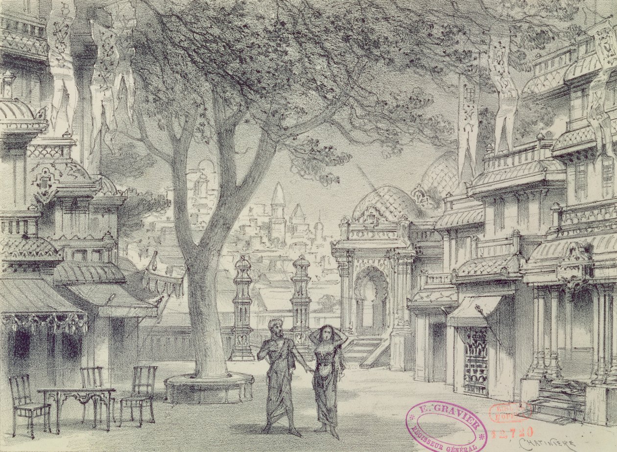 Scenografi til akt II af operaen Lakme, af Leo Delibes (1836-91) af Antonin Marie Chatiniere