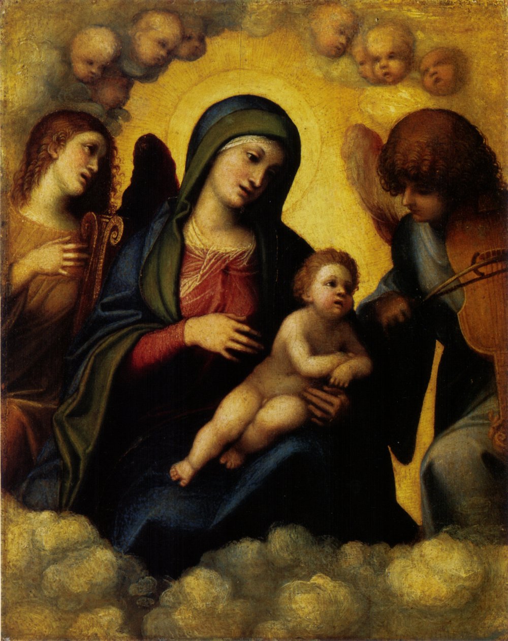 Madonna med barn og to engelmusikere af Antonio da Correggio