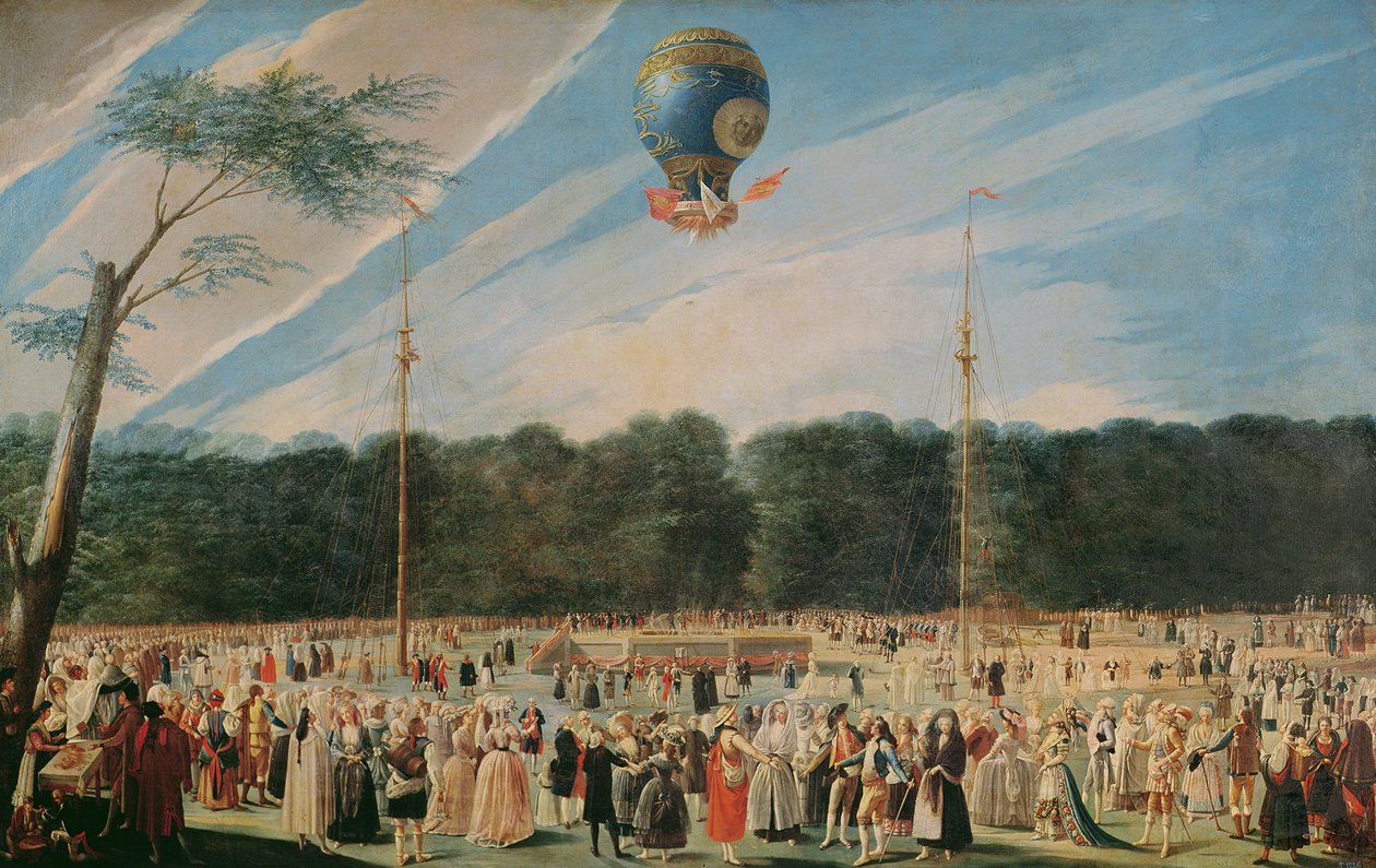 Bestigningen af Montgolfier-ballonen ved Aranjuez, ca. 1764 af Antonio Carnicero