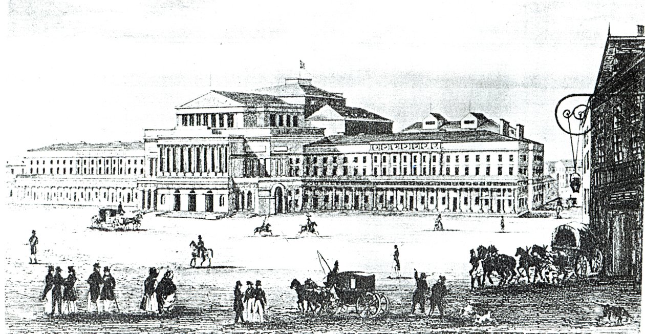 Udsigt over Grand Theatre, Warszawa, indgraveret af Adam Pilinski (1810-87) af Antonio Corazzi