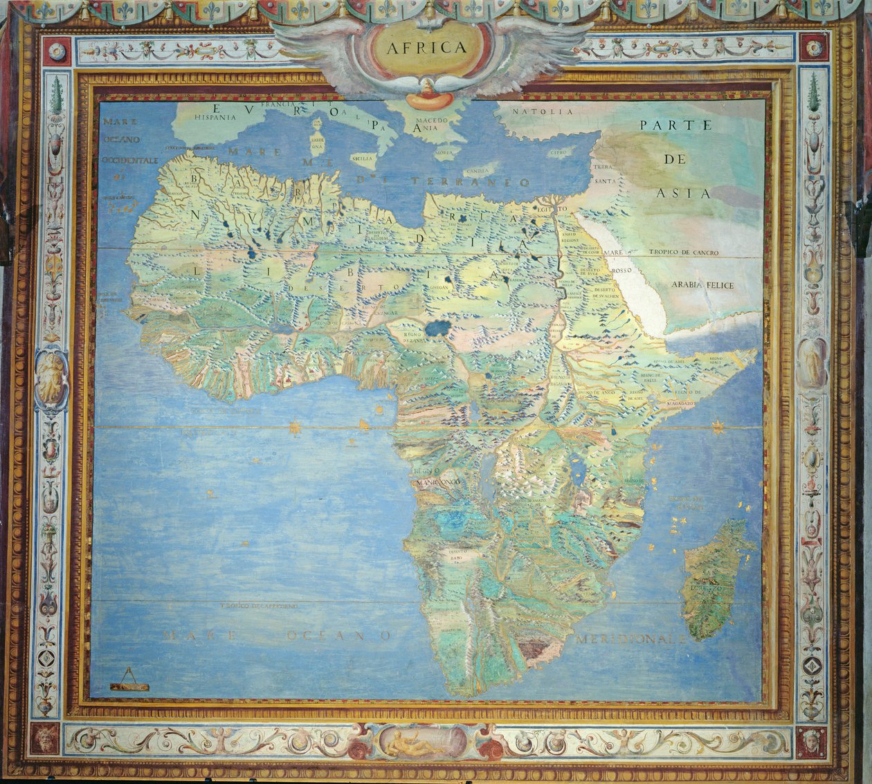 Kort over Afrika, i Sala del Mappamondo af Antonio Giovanni de Varese