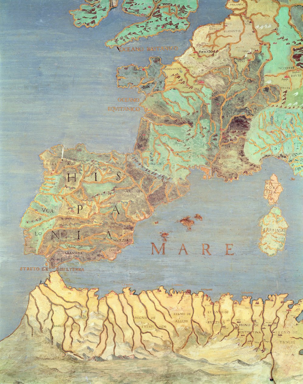 Kort over Frankrig, Spanien og Nordvestafrika, fra 
