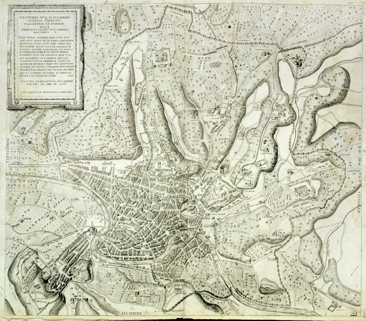Kort over byen Rom, indgraveret af kunstneren, 1557 af Antonio Lafreri