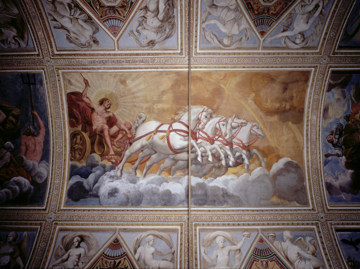 Solguden kører sin vogn hen over himlen, loftmaling (par 78802) af Antonio Maria Viani