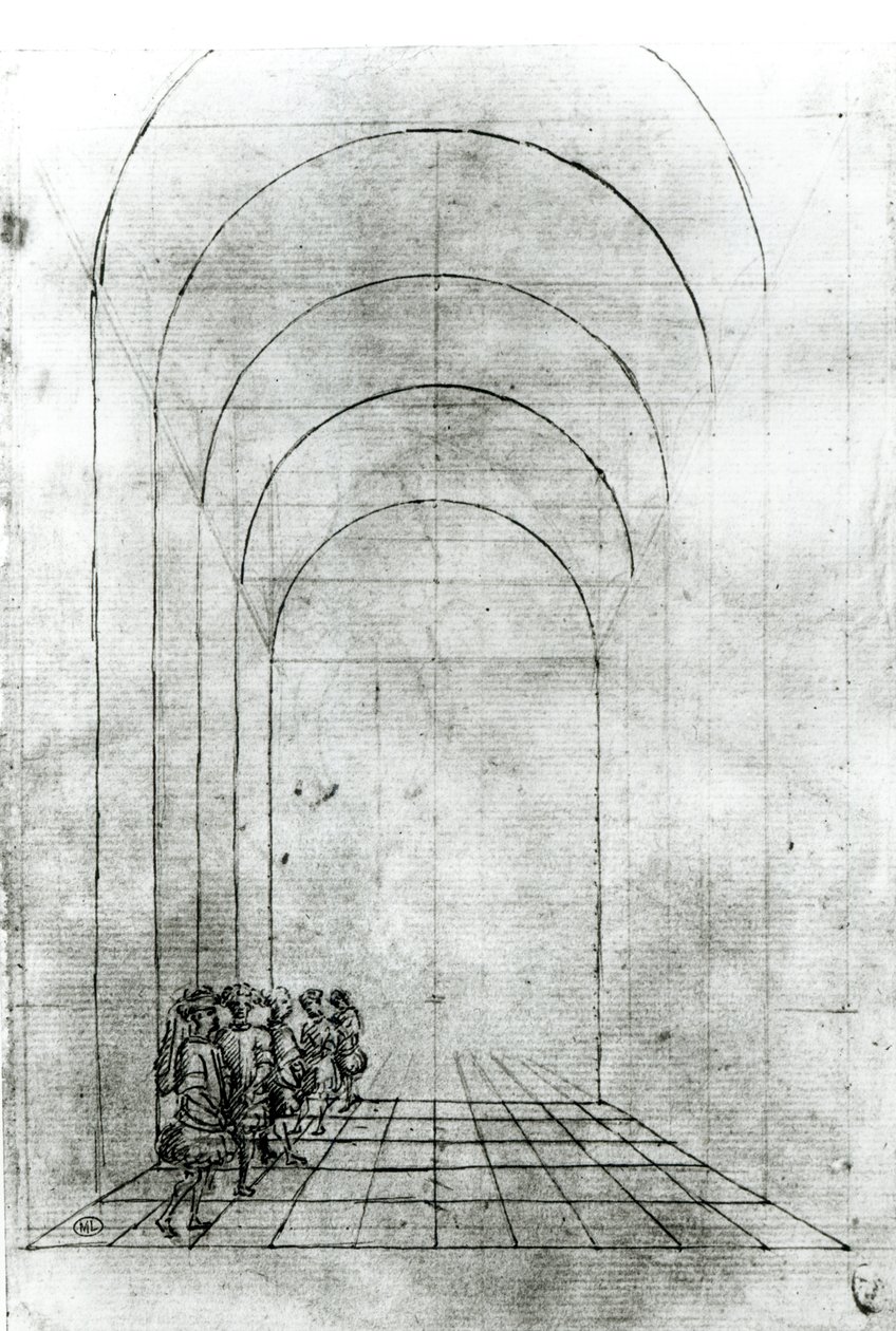 Mennesker under en bue (sort og hvid fotoprint) af Antonio Pisanello