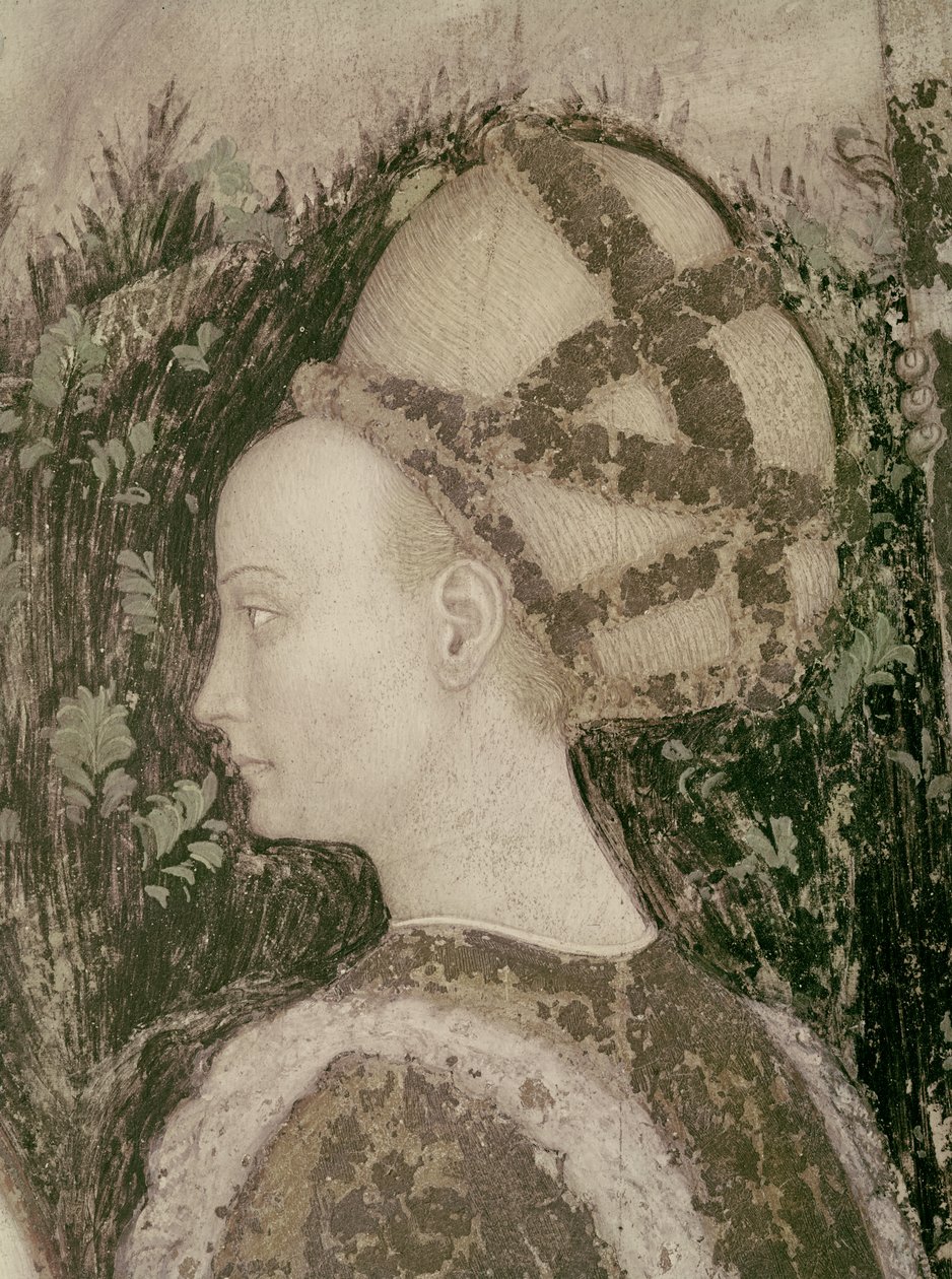 St. George og prinsessen af Trebizond, detalje af prinsessens hoved, ca. 1433-38 af Antonio Pisanello