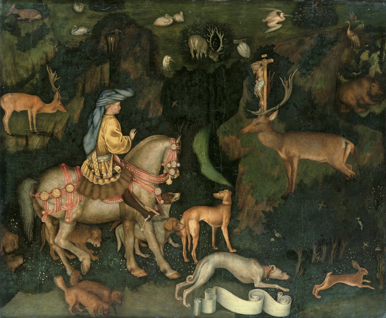 The Vision of St. Eustachius, c.1438-42 (ægtempera på træ) af Antonio Pisanello