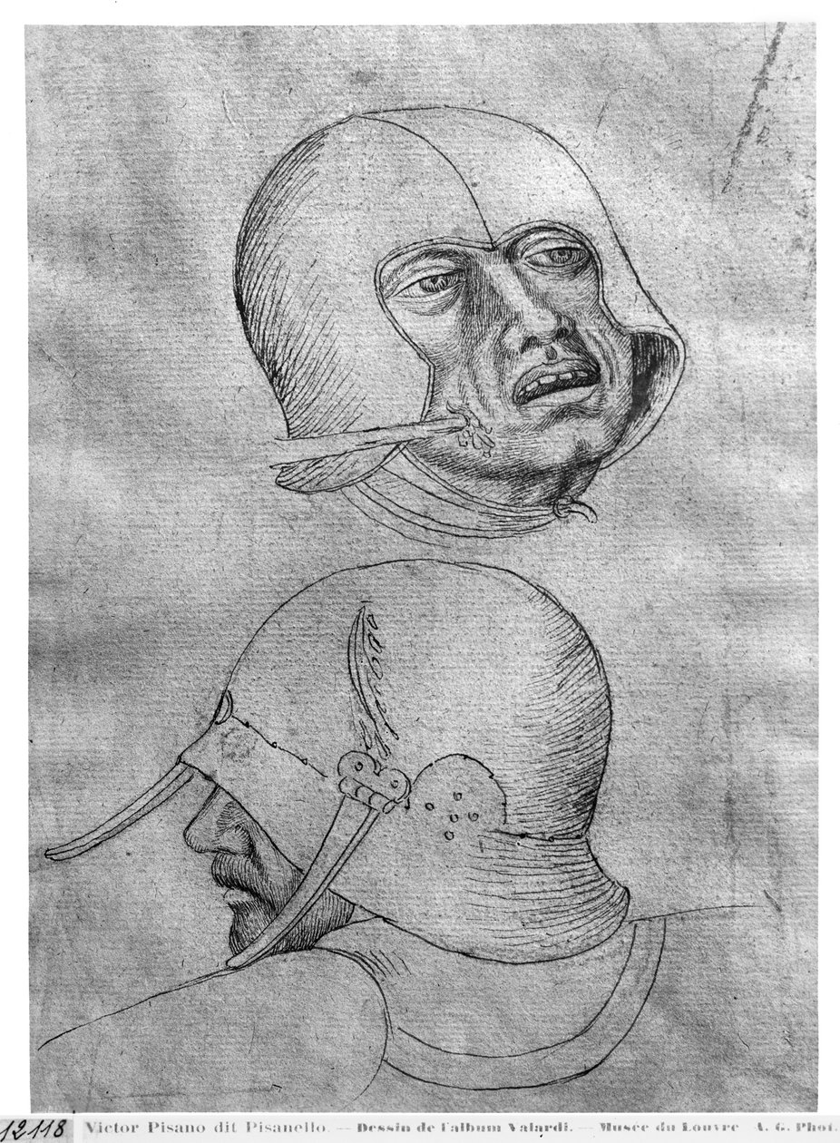 To hoveder af soldater iført hjelme, fra The Vallardi Album af Antonio Pisanello