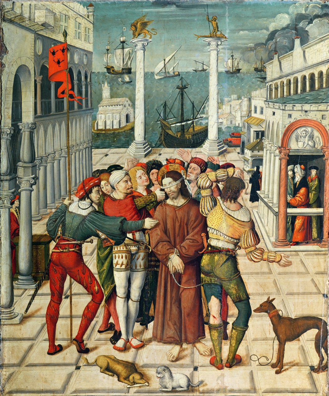 The Mocking of Christ, fra passionens altertavle, 1517-20 (tempera på panel) af Antonio Ronzen