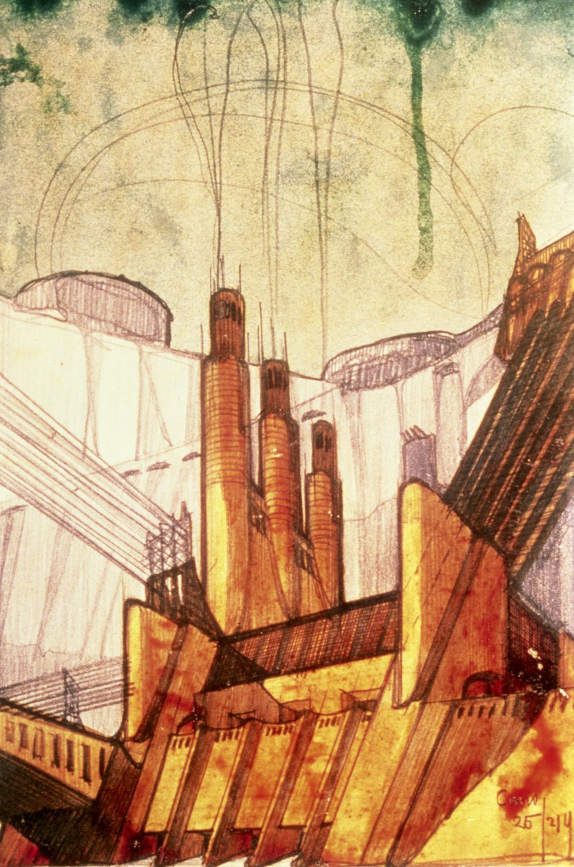 Electric Power Plant, 1914 (pen og blæk, blyant, på papir) af Antonio SantElia