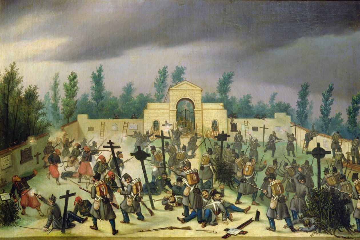 Scene fra slaget ved Solferino: Fighting in the Cemetery af Antonio Spandri