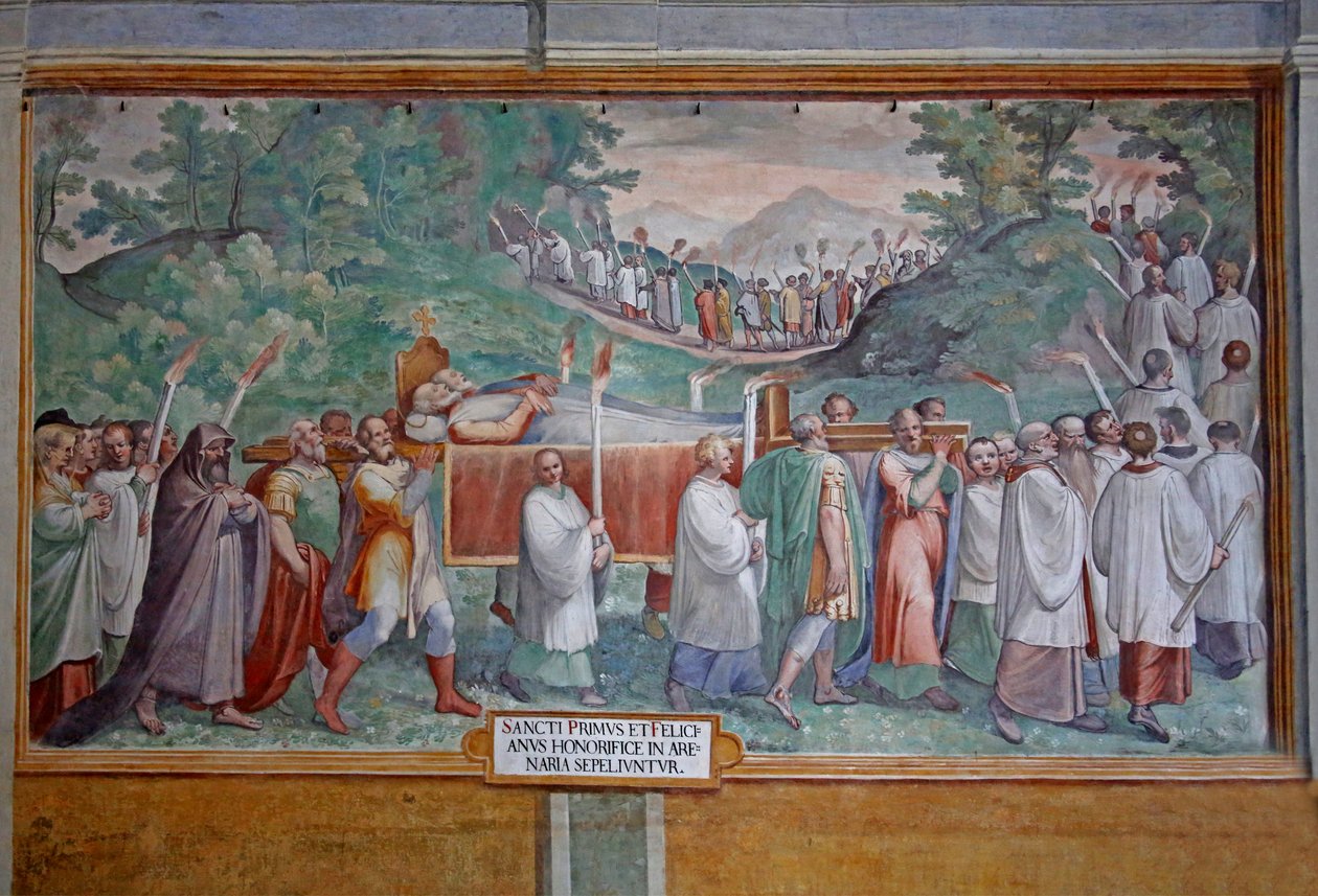 Begravelsen af de hellige Primus og Felicianus af Antonio Tempesta