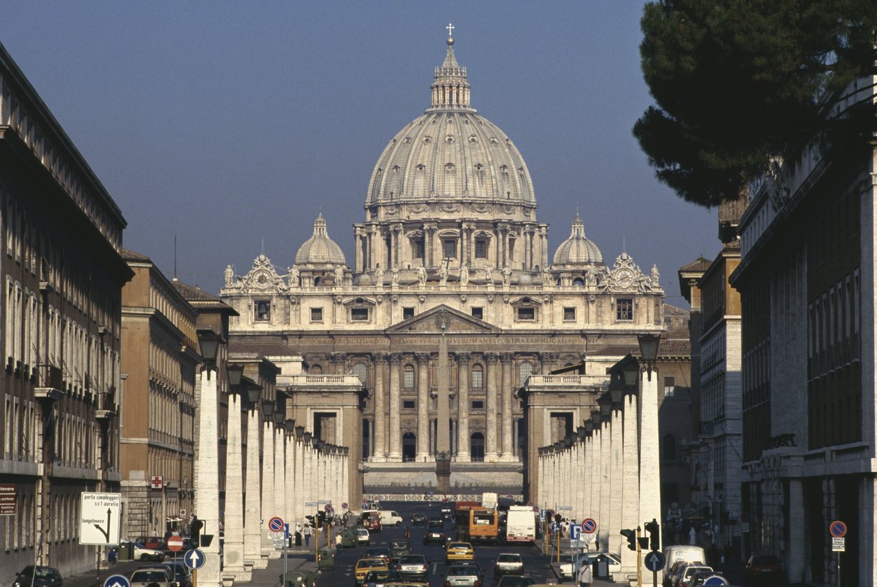 Udsigt over Peterskirken fra Via della Conciliazione af Antonio da Sangallo