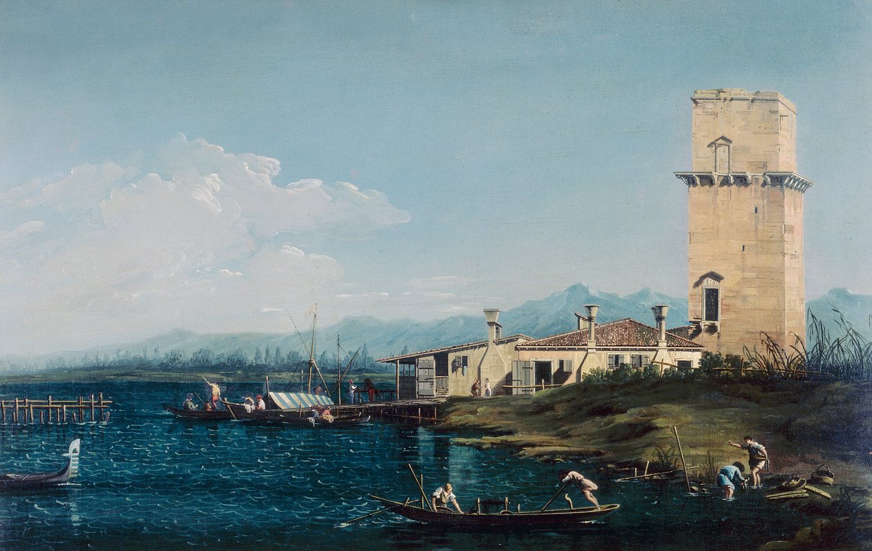 Margheras tårn, af Canaletto og hans assistenter af Antonio school of Canaletto