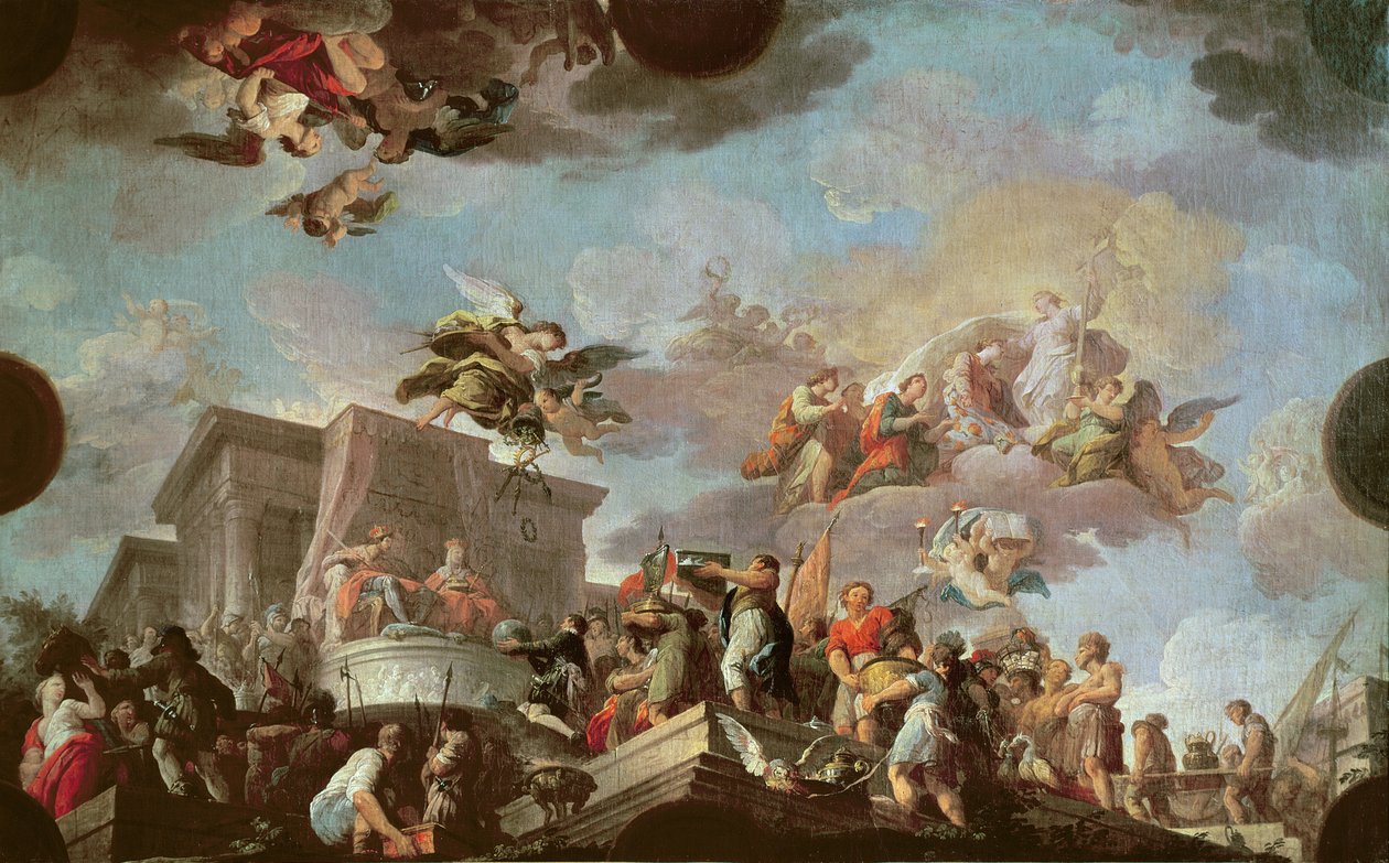 Christopher Columbus (1450-1506) Tilbyder den nye verden til de katolske konger, før 1765 af Antonio the Elder Gonzalez Velazquez