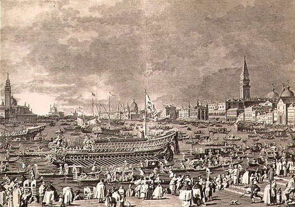 Dogens landgang på Bucintoro for ægteskabet med havet, indgraveret af Giovanni Battista Brustolon (1712-96) (gravering) af Antonio (after) Canaletto