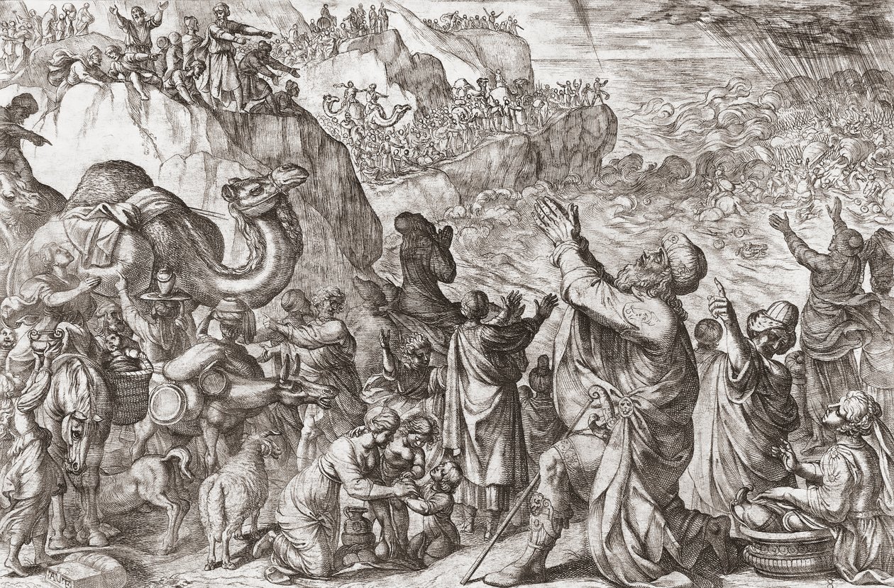 Det Røde Hav drukner Faraos hær af Antonio (after) Tempesta