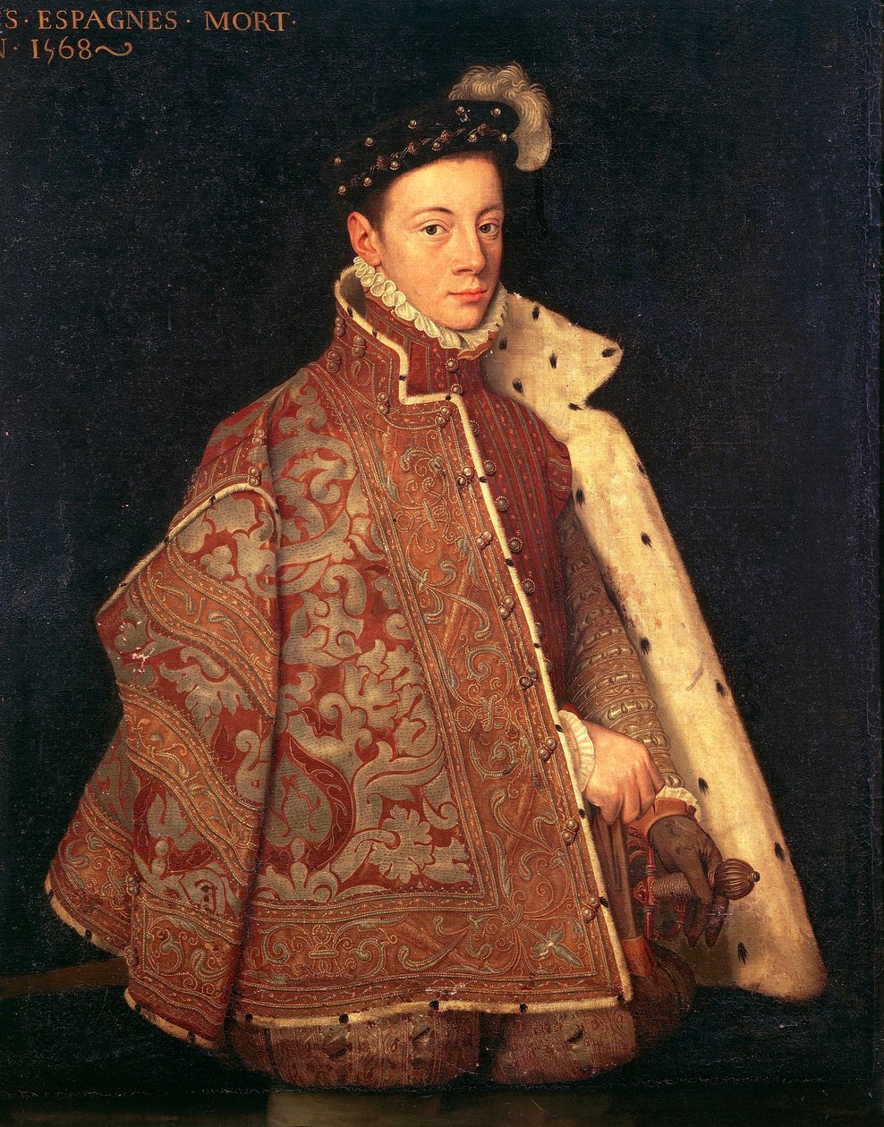 Portræt af Don Carlos, Prins af Asturien (olie på lærred) af Antonio (studio of) (attr. to) Moro
