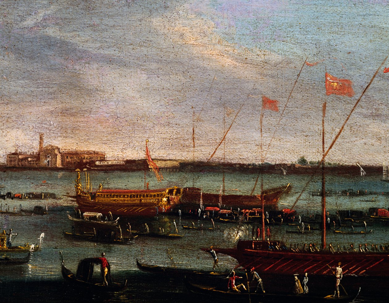 Bucentauren (statskabys for dogerne i Venedig) ved Lido i Venedig, olie på lærred, School of Canaletto, Italien af Antonio (studio of) Canaletto