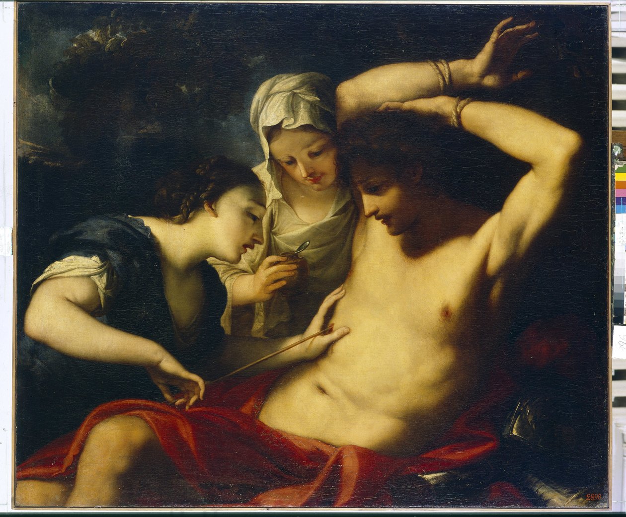 Sankt Sebastian (martyr tidligt i det 4. århundrede), Sankt Irene (fra Rom, martyr i 304) og Sankt Lucia (fra Syracusa, martyr omkring 303 eller 310) (De hellige Sebastian, Irene og Lucia) - Maleri af Antonio Balestra (1666-1740) ), olie på lærred - italie af Antonio Balestra