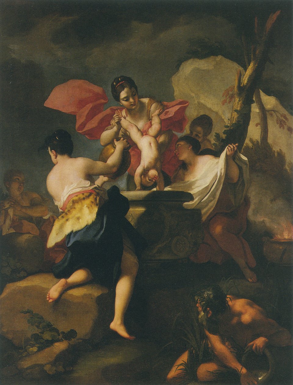 Thetis dypper spædbarnet Achilles i vand fra styxen af Antonio Balestra