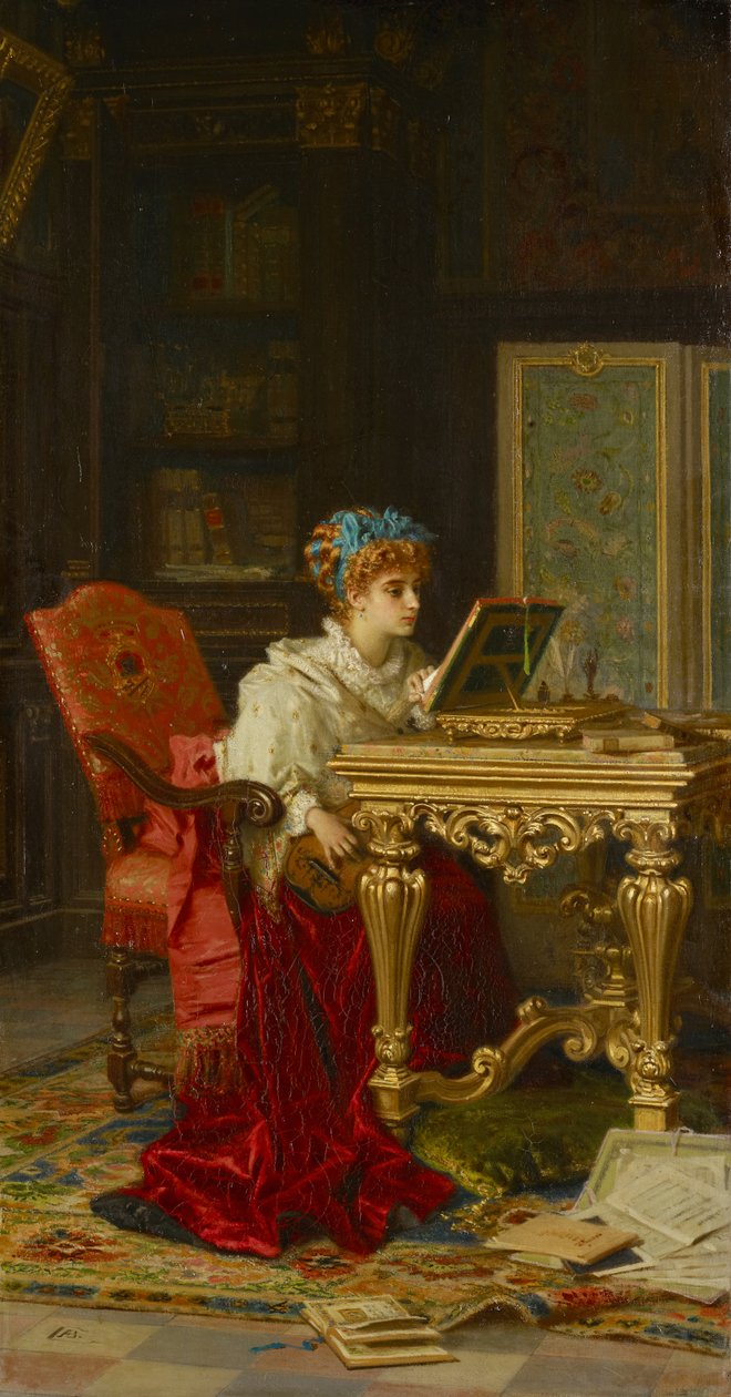 A Music Playing Lady (Irene di Spilimbergo) af Antonio Barzaghi Cattaneo