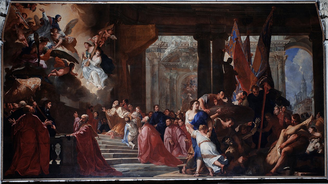 Doge Nicolo Contarinis løfte til den salige Lorenzo Giustiniani om, at han må gå i forbøn for befrielsen af Venedig fra pesten i 1630 (maleri af Antonio Bellucci