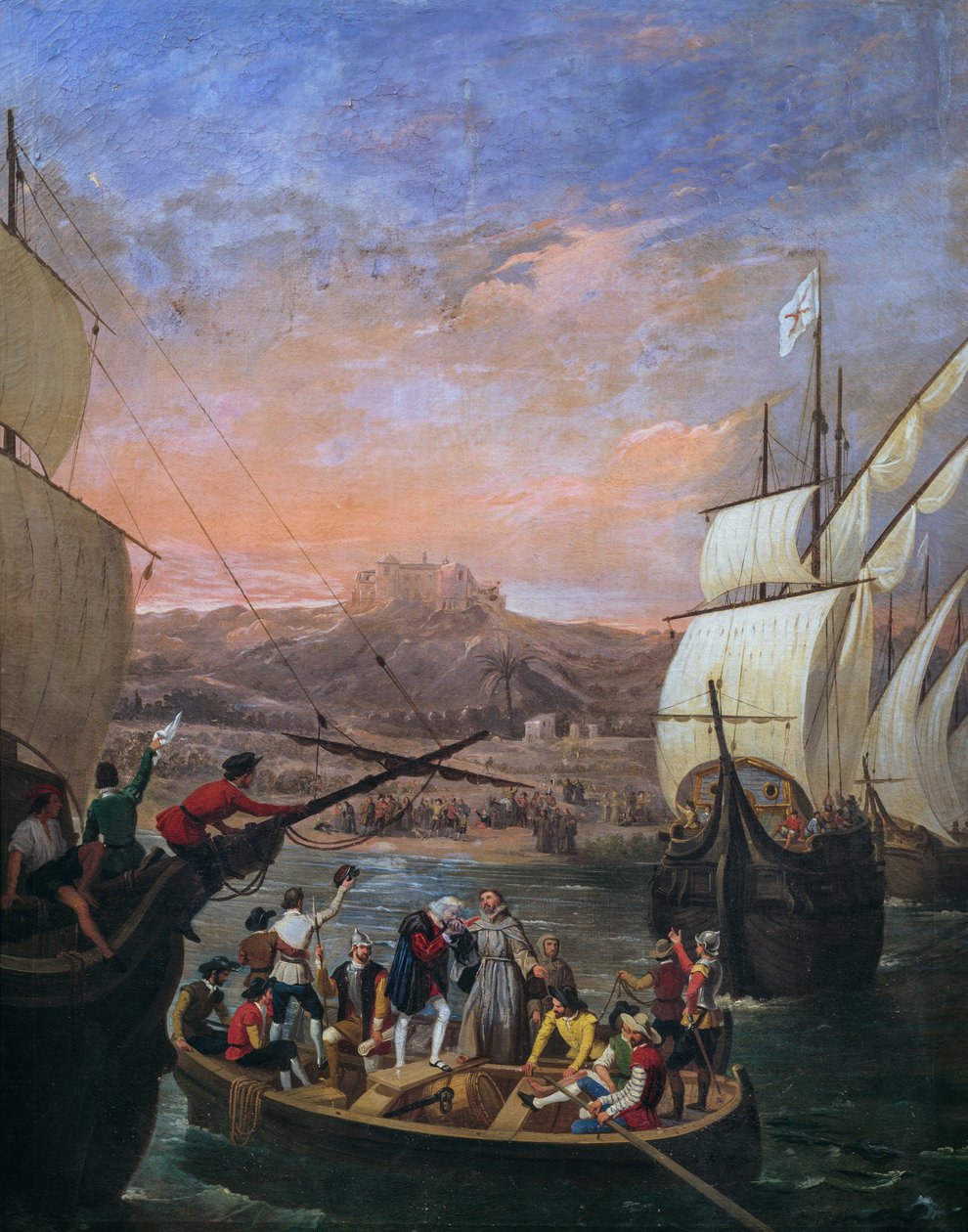 Christopher Kolumbuksen lähtö Palos de la Fronterasta vuonna 1492, Antonio Cabral Bejaranon (1798-1861) maalaus, Yksityiskohta af Antonio Cabral Bejarano