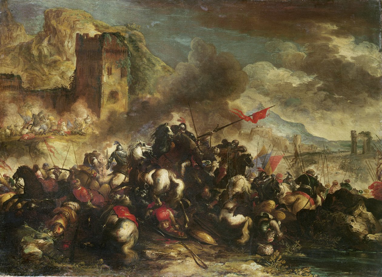 Kavaleri træfninger mellem korsfarere og tyrkere af Antonio Calza