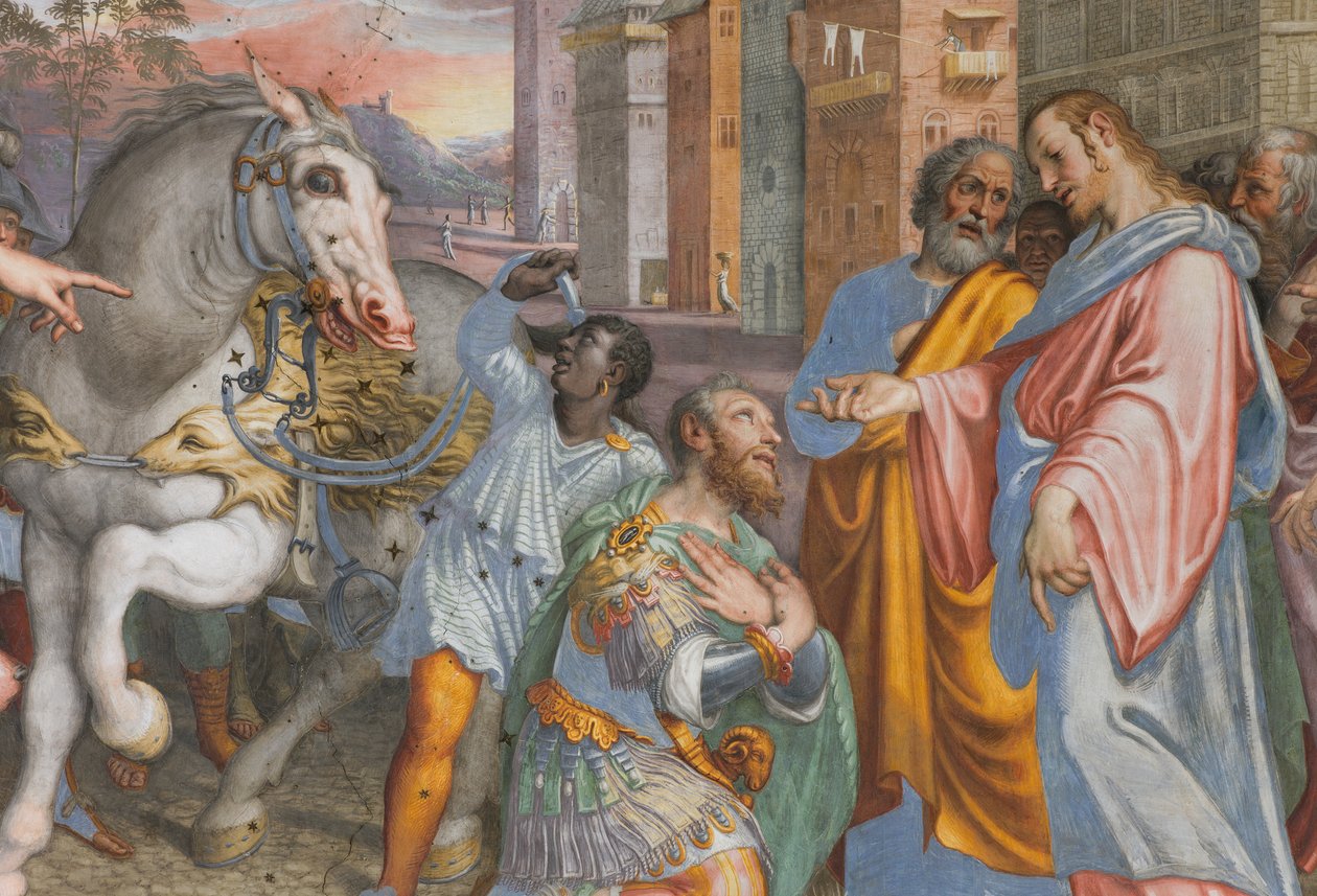 Apse, Antonio Campi, Jesu møde med centurionen Cornelius 1582-84, detalje af Antonio Campi