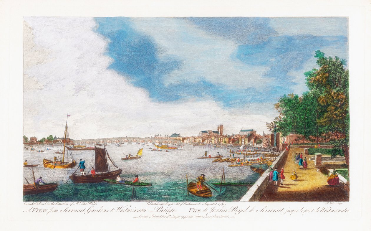 En udsigt fra Somerset Gardens til Westminster Bridge, indgraveret af John Miller, 1750 af Giovanni Antonio Canal
