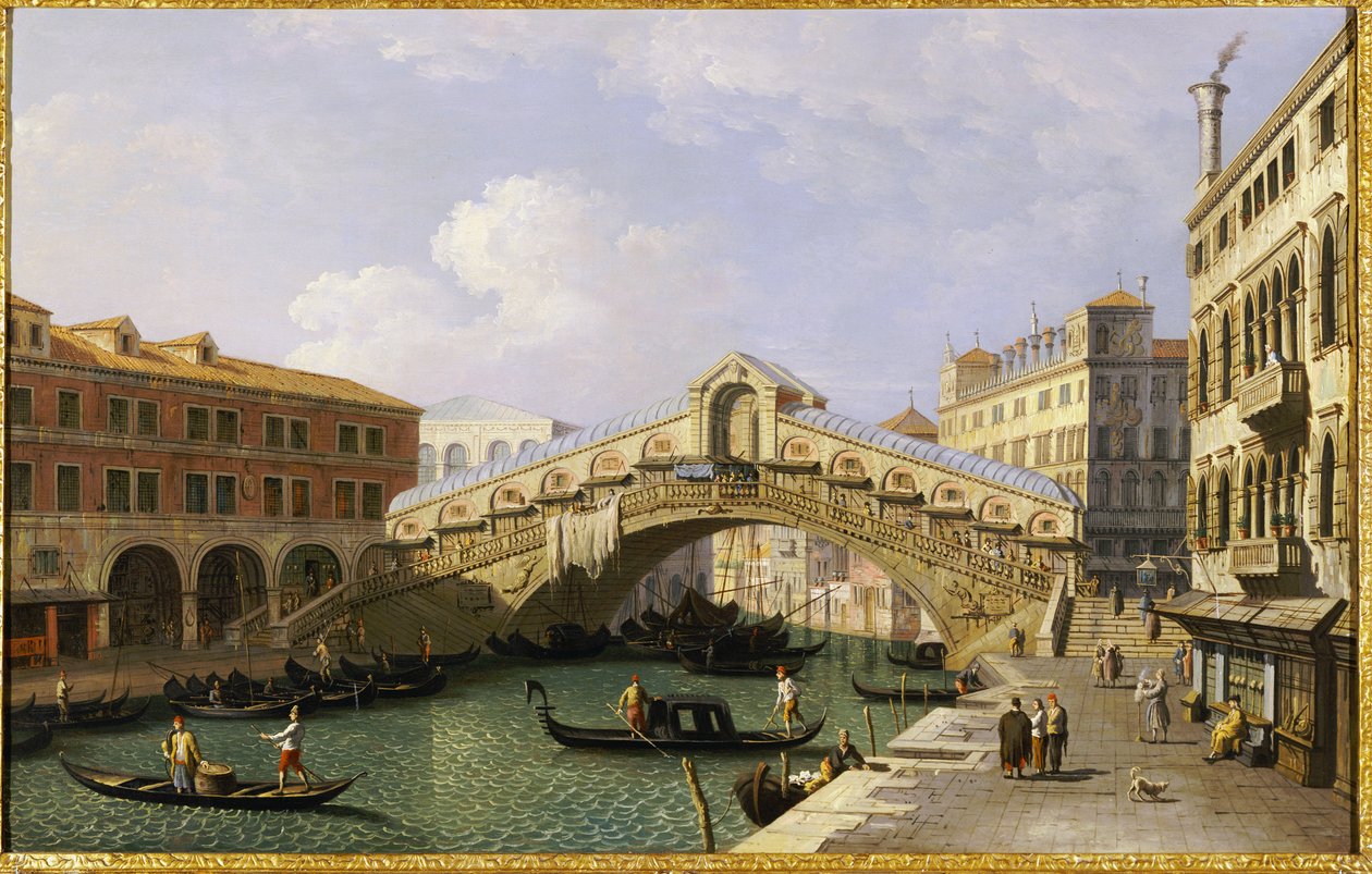 Rialtobroen Venedig fra syd med Fondamenta Del Vin og Fondaco Dei Tedeschi af Giovanni Antonio Canal