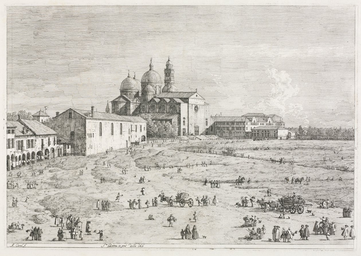 Udsigt: Saint Justina-kirken i Prà della Valle, Padova af Antonio Canaletto