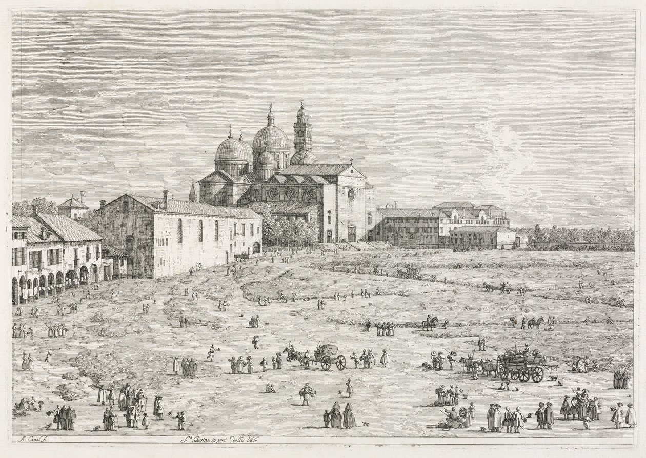 Udsigt: Saint Justina-kirken i Prà della Valle, Padua, 1735-1746. af Giovanni Antonio Canal