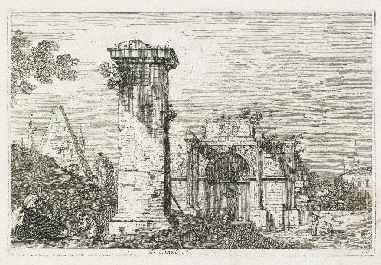 Visninger: Den isolerede søjle, 1735-1746. af Giovanni Antonio Canal