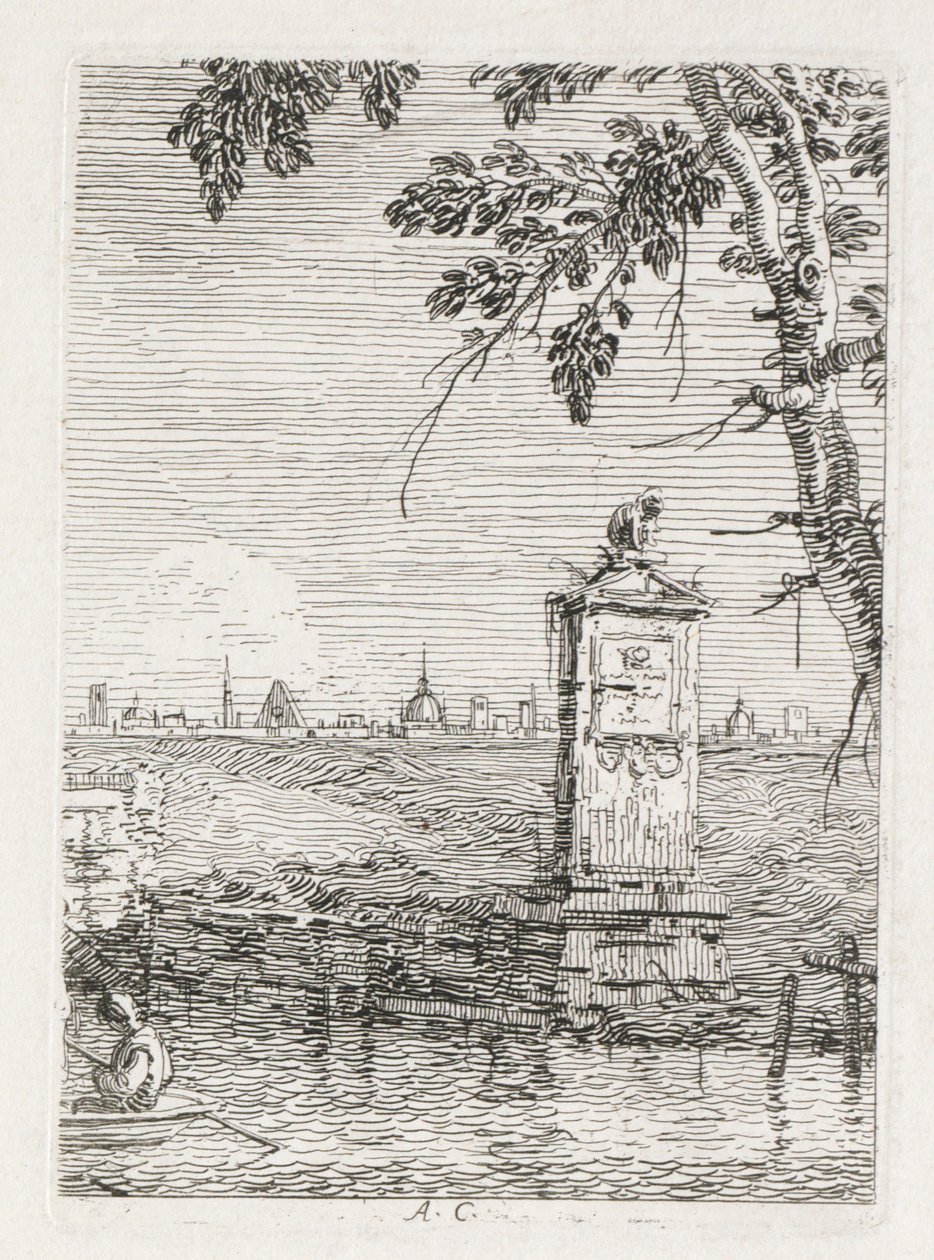 Udsigt: Det lille monument under et træ af Antonio Canaletto