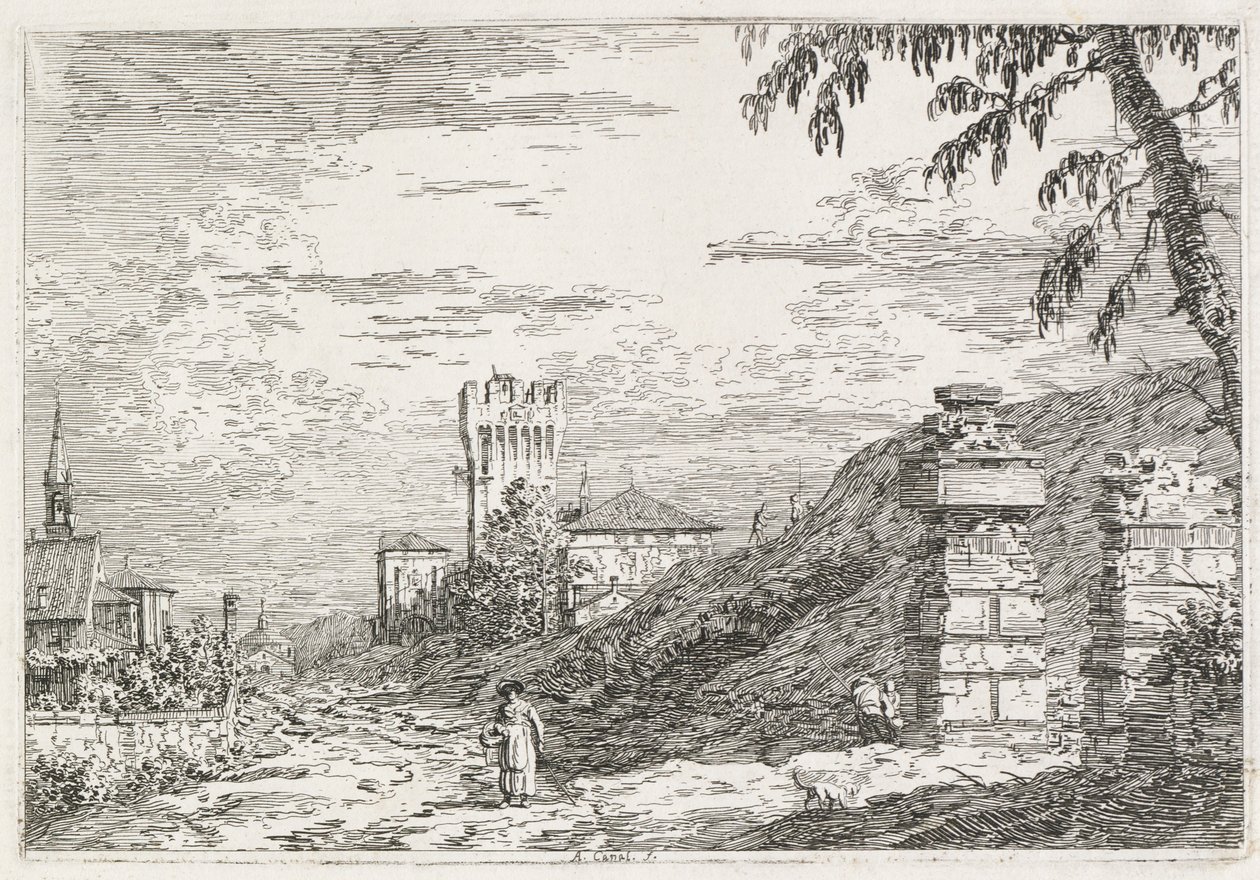 Udsigt: To ødelagte søjler af Antonio Canaletto