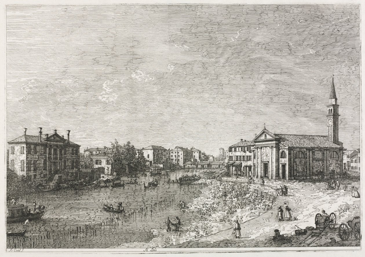 Udsigt: Udsigt over Dolo, en by ved Brenta, vest for Venedig, 1735-1746. af Giovanni Antonio Canal