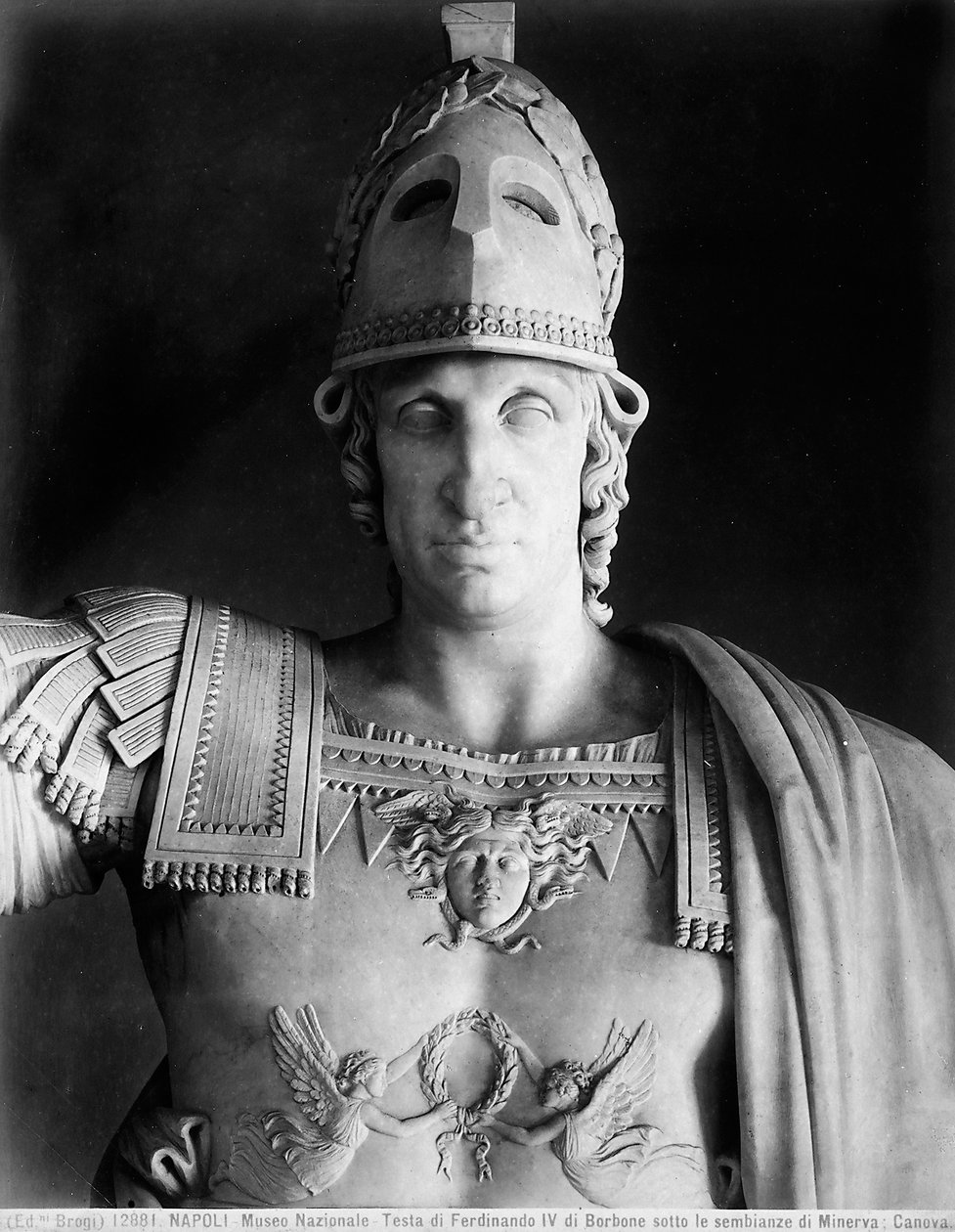 Detalje af statuen af Ferdinand IV af Bourbon i Minervas klæder af Antonio Canova