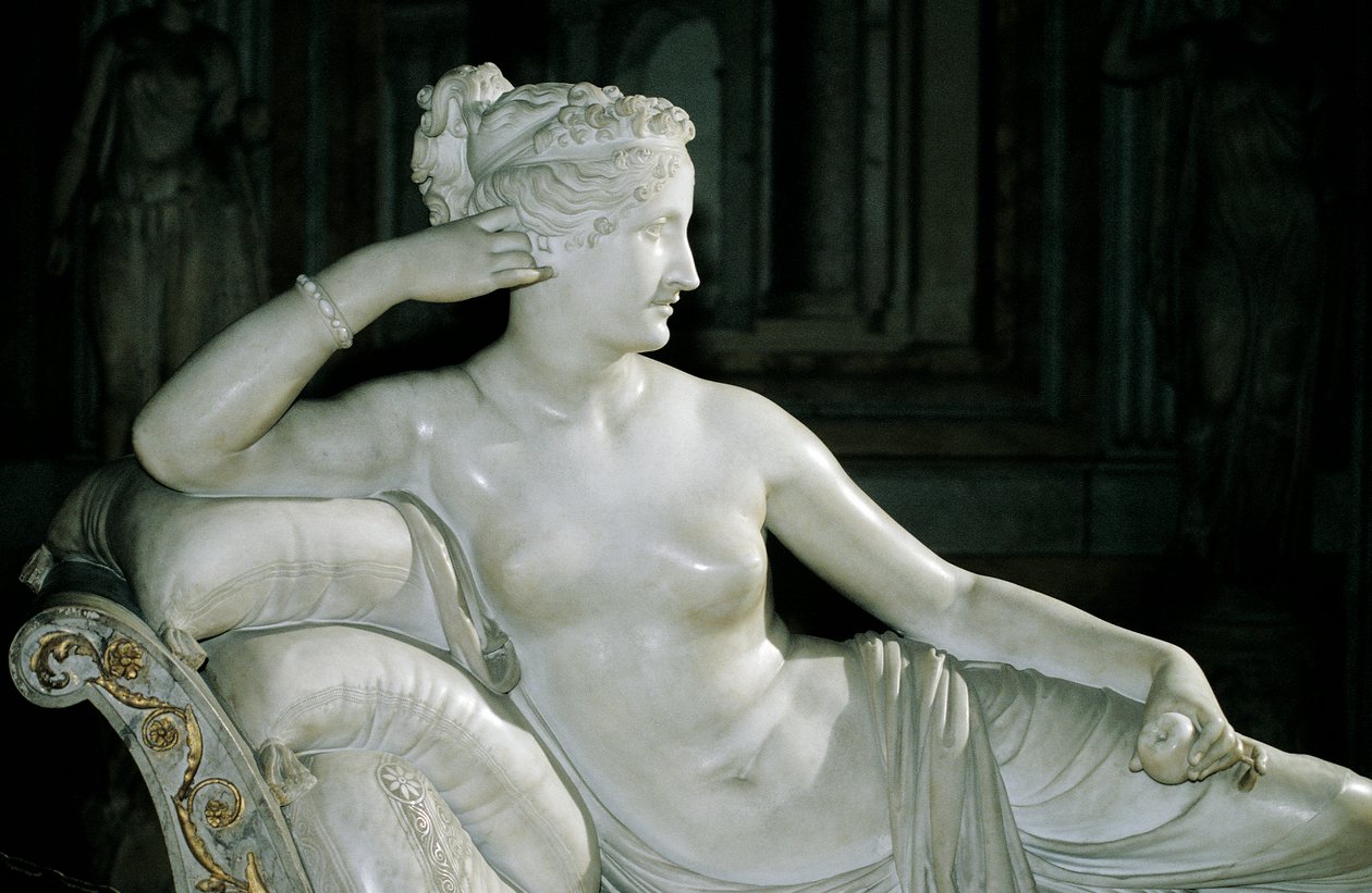 Paolina Borghese som Venus Victrix, af Antonio Canova (1757-1822), hvid marmor af Antonio Canova