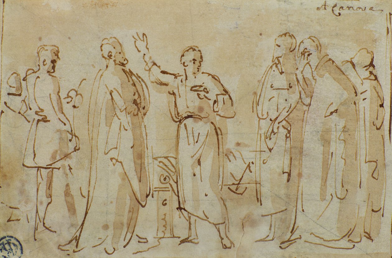 Sokrates drikker bægeret af skarntyde, ca. 1787 (pen og blæk med sepiavask på papir) af Antonio Canova