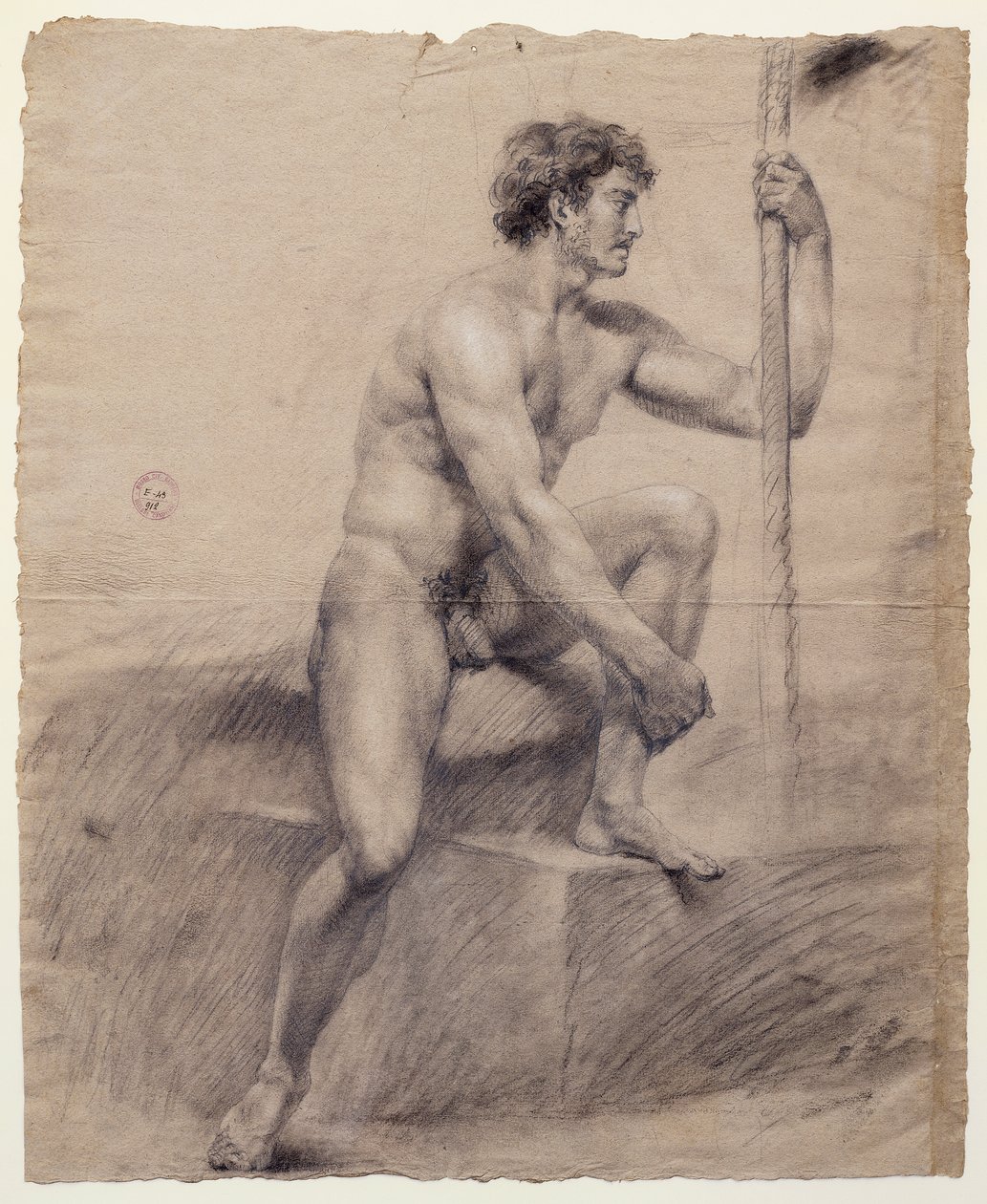 Studie af nøgen mand siddende på podiet, Antonio Canova (1757-1822), tegning af Antonio Canova