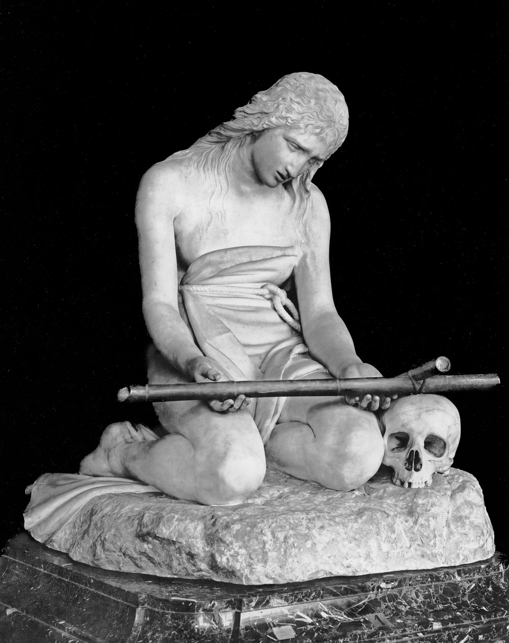 Den skriftende Magdalene (marmor) (s/h foto) af Antonio Canova