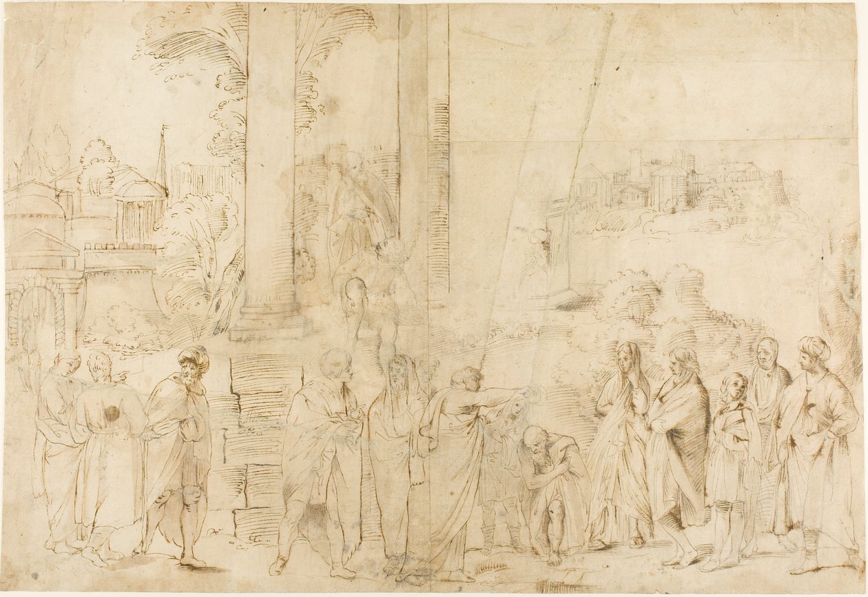 Sankt Paulus døber Dionysos Areopagiten (recto); Skitser af baby, hænder (verso) af Antonio Carracci