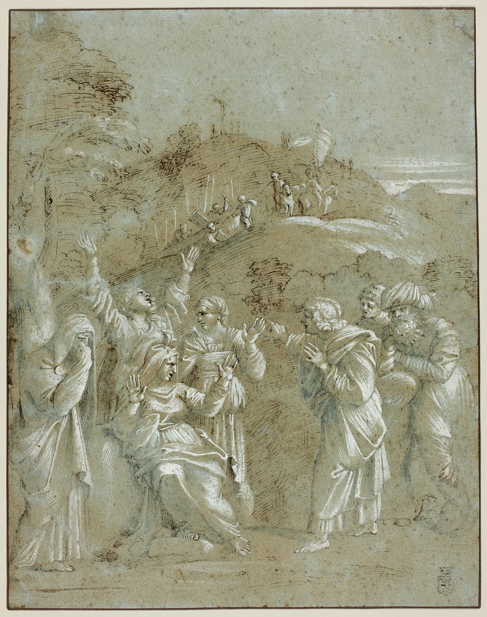 Jomfruen, de hellige kvinder og de hellige Johannes, Jakob og Josef af Arimatæa med Kristus på vej til Golgata af Antonio Carracci