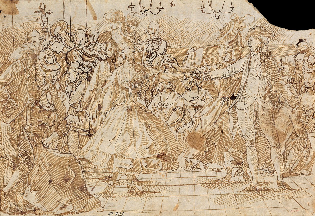 ""Minuet"" - Værk af Antonio Casanovas Torrents (1752-1796) Menuetpen, brunt indisk blæk på papir ca. 1780 National Art Museum of Catalonia, Barcelona 20,9x30 af Antonio Casanovas i Torrents