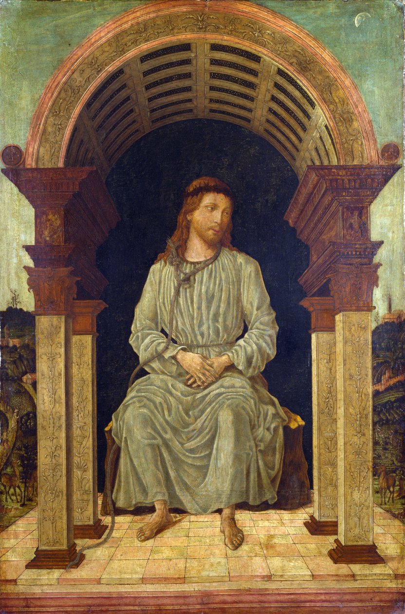 ""Kristus mystiske figur"" Jesus sad med en bøddelsløkke om halsen i forbindelse med hån af Kristus - Maleri tilskrevet Antonio Cicognara (aktivt omkring 1480 - 1500) London National Gallery af Antonio Cicognara