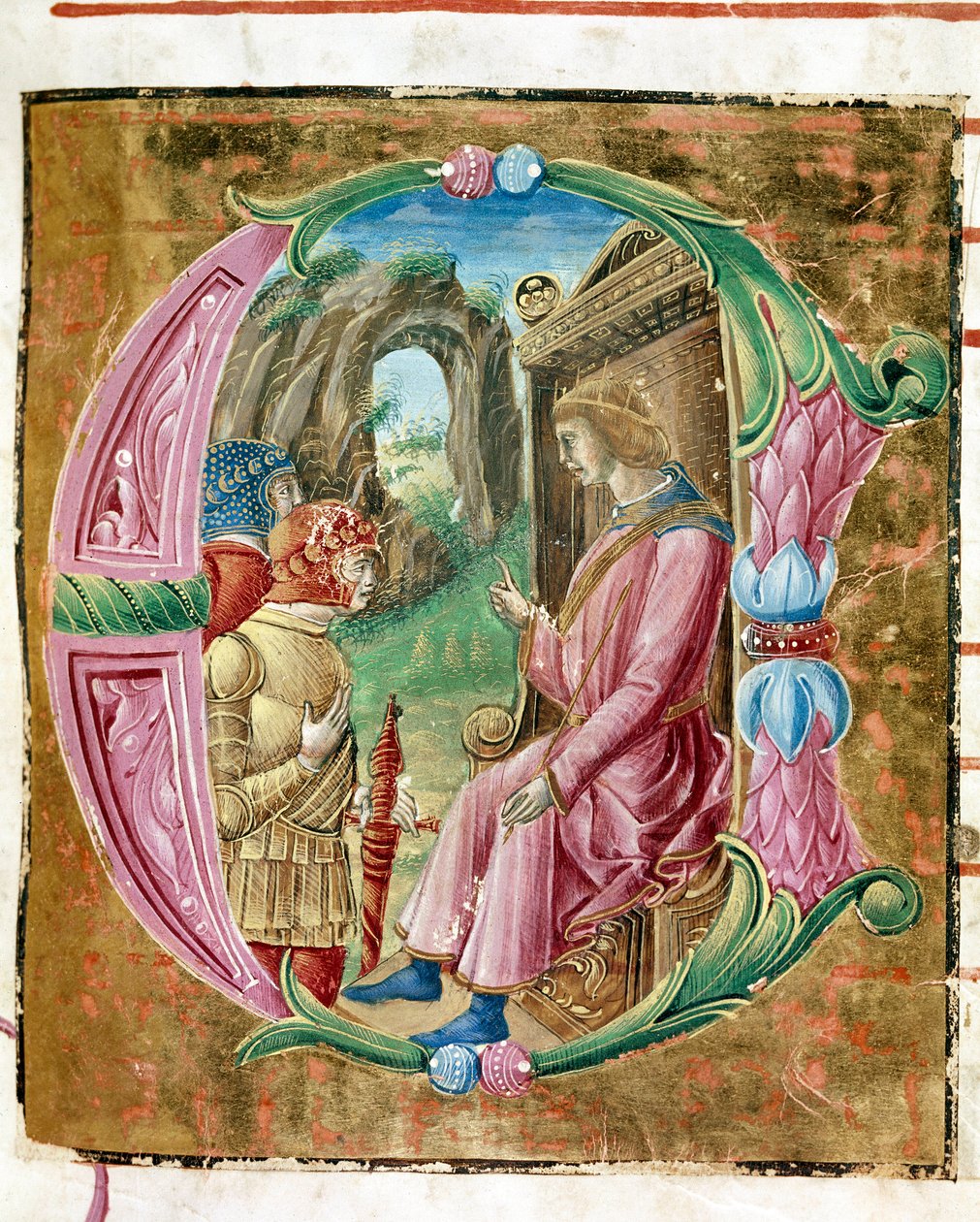 Herode I den Store (73-4 f.Kr.) beordrede massakren af uskyldige Lettrine oplyst af Antonio Cicognari. Detalje af et antifonar. 1483. Cremone, kor 4, capitolo del duomo af Antonio Cicognara