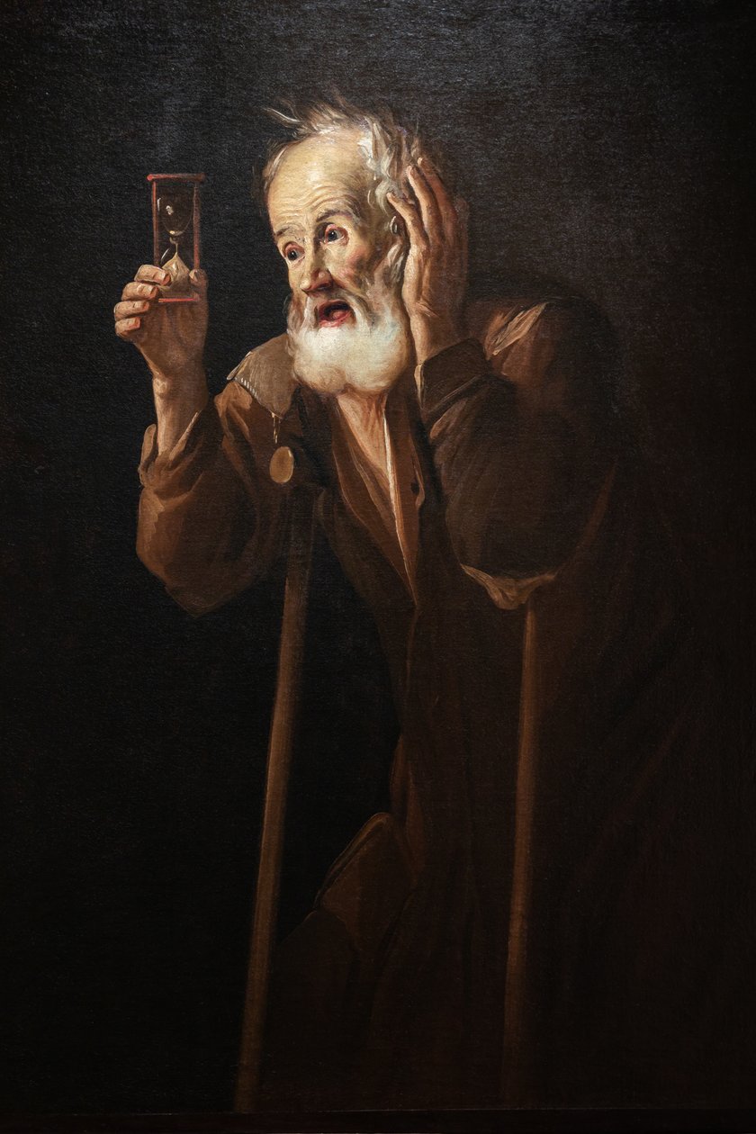 Gammel mand, der holder et timeglas af Antonio Cifrondi