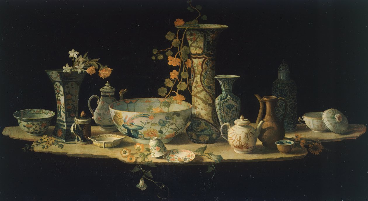 Forberedende maleri til en bordplade af hård sten med porcelænsvaser, ca 1875, af Antonio Cioci (mellem 1722 og 1792), olie på lærred. af Antonio Cioci or Ciocchi